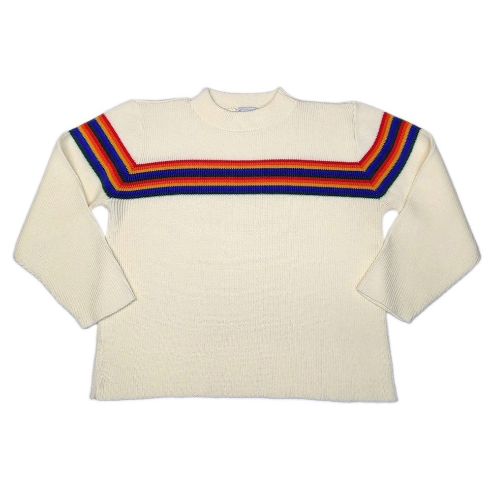 Vintage Scenario Knits Rainbow Stripe Sweater Womens 1X USA Retro Mock Neck